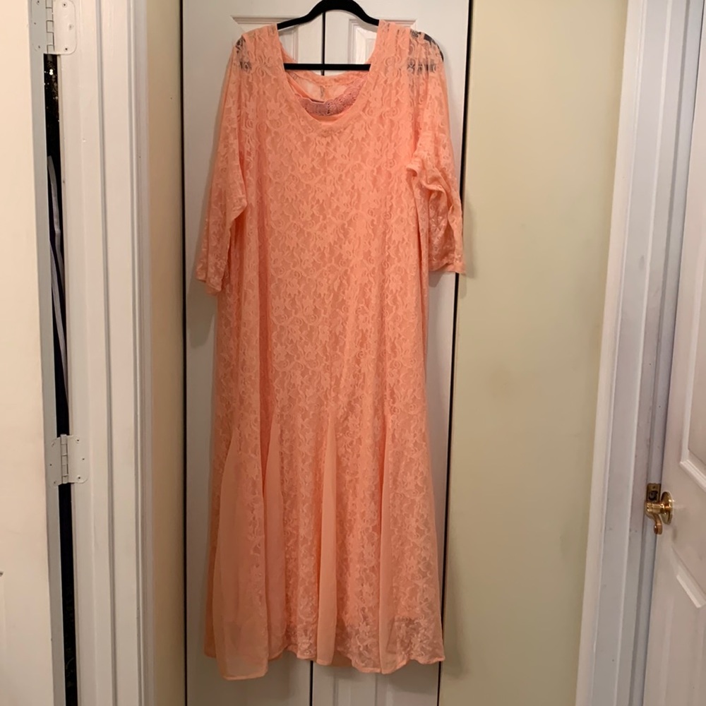 plus size peach /coral fully lined lace maxi dress